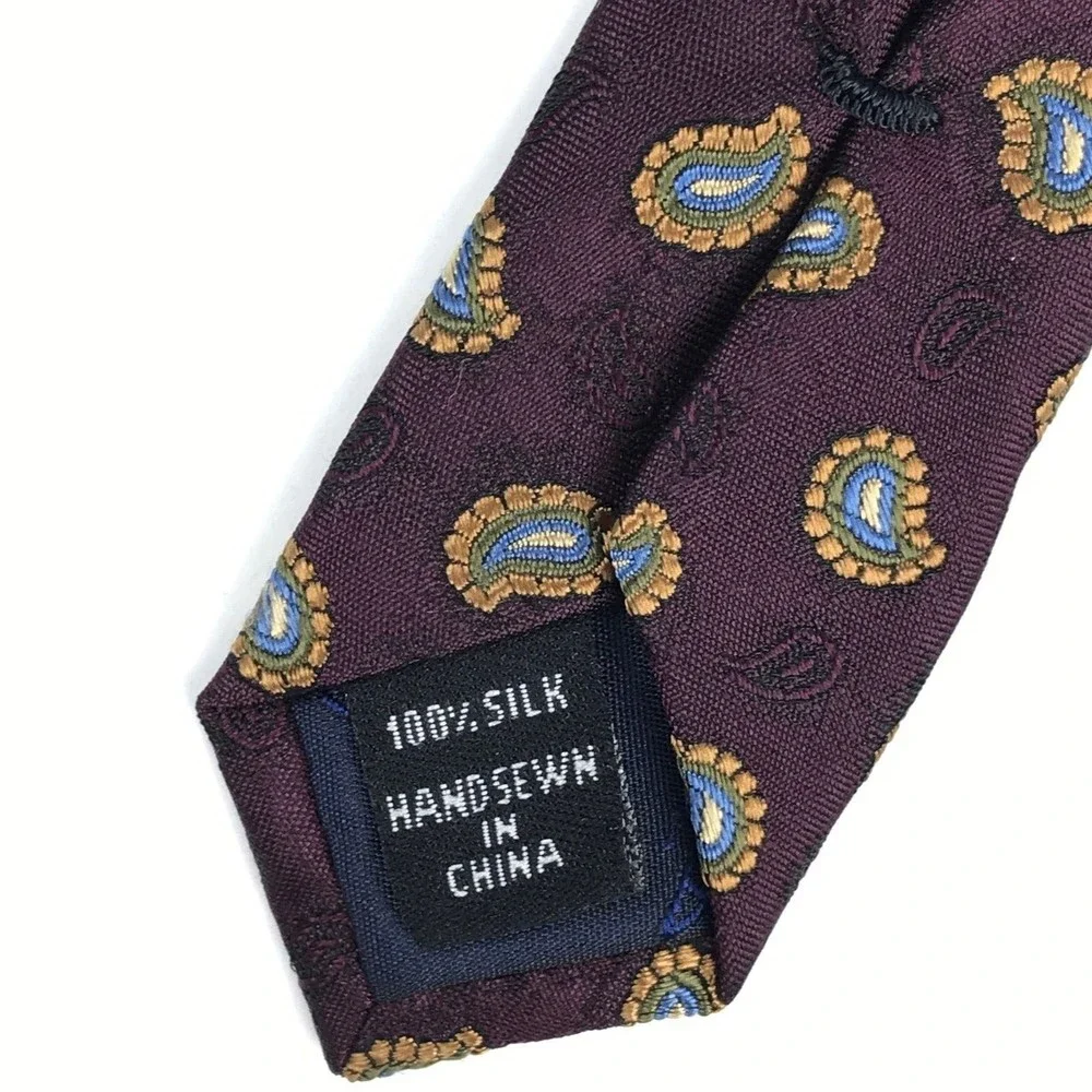 Jos A. Bank Men's Tie 100% Silk Handmade Purple Gold Paisley Elegant Necktie 60